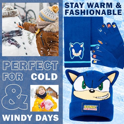 Sonic The Hedgehog Conjunto Bufanda Gorro y Guantes Niño, Accesorios de Invierno Cálido para Fans, Regalo para Gamers (Azul Sonic 3 Pcs) - imagen 3