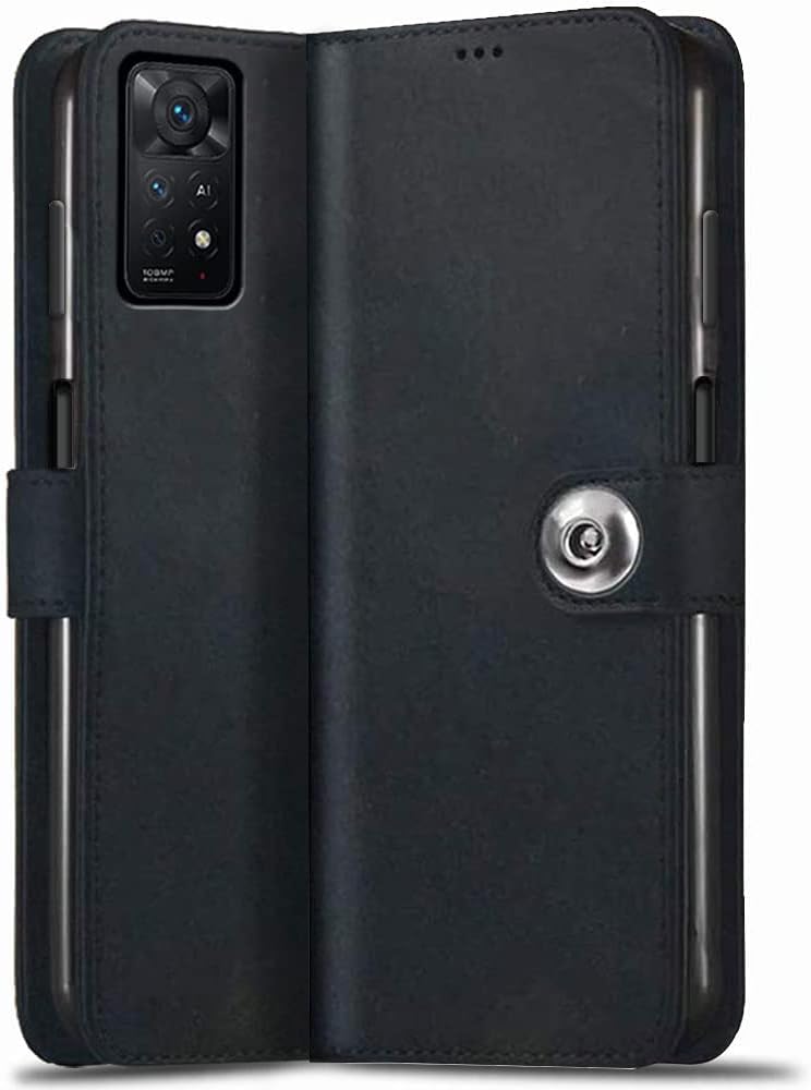 TheGiftKart Flip Cover Back Case for Redmi Note 11 Pro/Pro Plus 5G | Genuine Leather Finish | Designer Button | Inbuilt Pockets & Stand | Flip Cover for Redmi Note 11 Pro/Pro Plus 5G (Black)