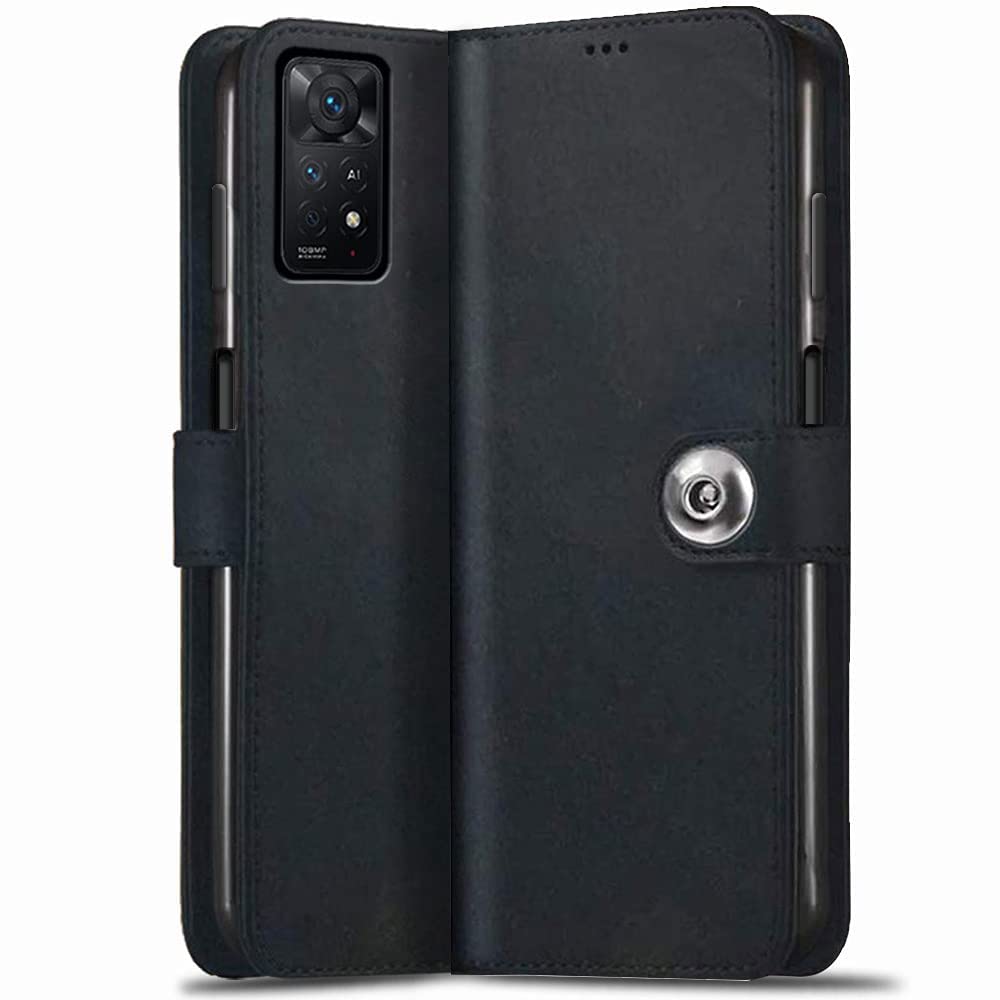 TheGiftKart Flip Cover Back Case for Redmi Note 11 Pro/Pro Plus 5G | Genuine Leather Finish | Designer Button | Inbuilt Pockets & Stand | Flip Cover for Redmi Note 11 Pro/Pro Plus 5G (Black)
