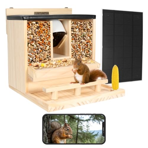 Intoo Lifes Squirrel Feeder with Camera Solar Powered2.5K HD Wireless samrt Squirrel Picnic Table Feeders for Outside Funny Nuts Bar Wooden Chipmunk Box (Squirrel Feeder with Camera)