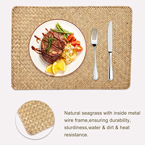 Rattan Placemats Rectangle, Woven Placemats Set Of 6 Rectangular, Natural Seagrass Place Mats, Natural Woven Rattan Rectangular Placemats For Dining Table, Set Of 6 #TOP3