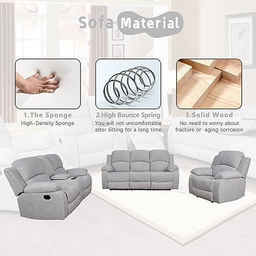 A Ainehome Living Room Furniture Set 3 Pieces Grey Microfiber Recliner Sofa Set Loveseat Chair Furniture Sofa Set For Living Room/Rv/House/Office/Theater Seating thumb #4