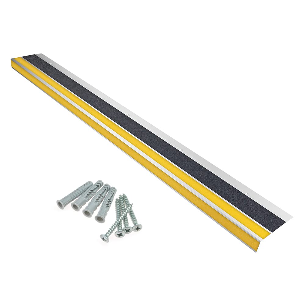 AnTina TAPES® Treppen-Kanten-Profil "General Line" 120 mm, Kanten-Schutz-Profil mit Antirutsch-Beschichtung R13 für Treppen & Stufen, inkl. Schrauben (12 cm x 80 cm, schwarz + gelb)