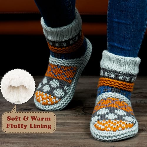 Image of cosyone1997 Slipper Socks for Women Warm Fuzzy Non Slip Soft Sole | Sherpa lining, padded sole, stretchy cuff and gripper dots for bedroom or lounging; gift-ready box, machine washable