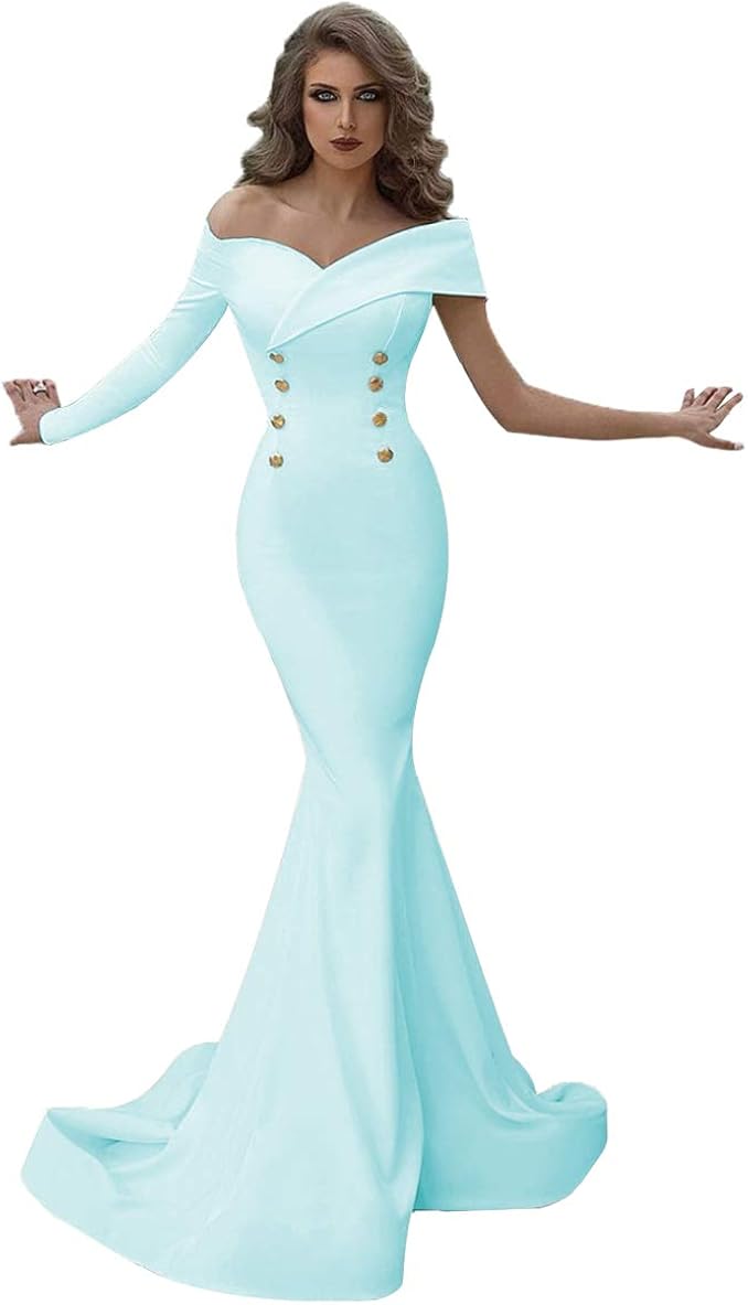 SDRESS Women's Off Shoulder Asymmetric  off the shoulder long sleeve mermaid dress