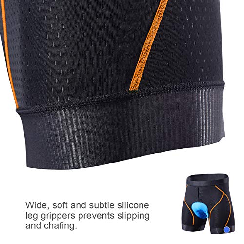 Souke Sports Men's Cycling Underwear Shorts 4D Padded Bike Bicycle MTB Liner Shorts with Anti-Slip Leg Grips (Orange, XX-Large)