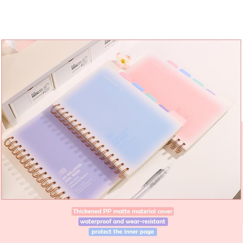 Image of Aesthetic Spiral Notebook Set, A5 Size Journal Diary with Sticky Notes, 100 Sheets, Ruled Notebooks for Boys & Girls, Cute Kawaii Stationery (Multicolor) (Pack-1) (A)
