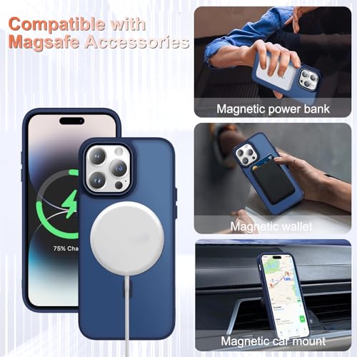 Image of YENAPOON for iPhone 14 Pro Case, Matte Magnetic Phone Case, Navy Blue