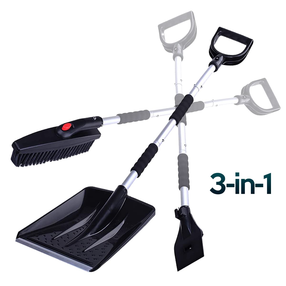 ZONETECH Car 3-in-1 Replaceable Heads Snow Brush Kit - Portable Snow Removal Shovel, Ice Scraper, and Snow Brush Car Set