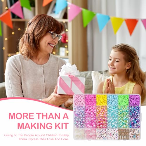 Image of SANNIDHI Bracelet Making Kit for Kids Clay Beads Set Unicorn Charm Gradient Color Bead for Jewelry Making with Crystal Lines and Scissors DIY Beading Crafts, Multicolor