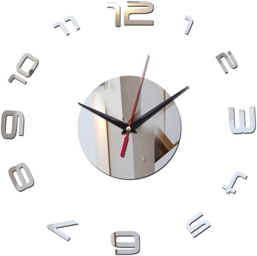 WHLGZ Diy Creative Fashion Acrylic Mirror Wall Clock 3D Personalized Living Room Sofa Background Stereo Decorative Wall Clock Silvery Wall Clocks