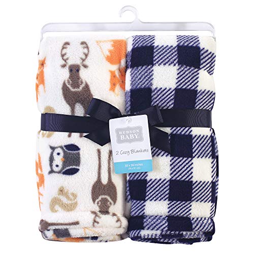 Image of Hudson Baby Unisex Baby Silky Plush and Coral Fleece Blanket, Forest, 30x36 inches