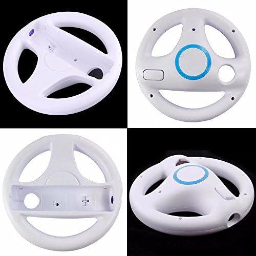 Beastron Bluetooth Mario Kart Racing Wheel Compatible with Nintendo Wii, 2 Sets White Color Bundle