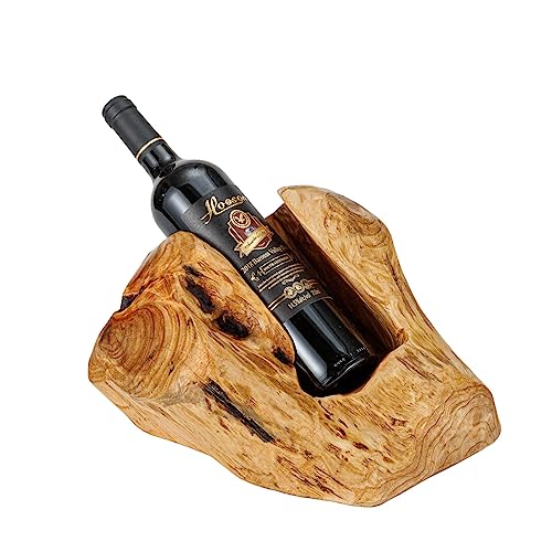 THY COLLECTIBLES Natural Handcarved Root Wood Wine Bottle Holder Natural Edge Bottle Display Stand for Tabletop, Restaurants, Home Decor (1 Bottle)