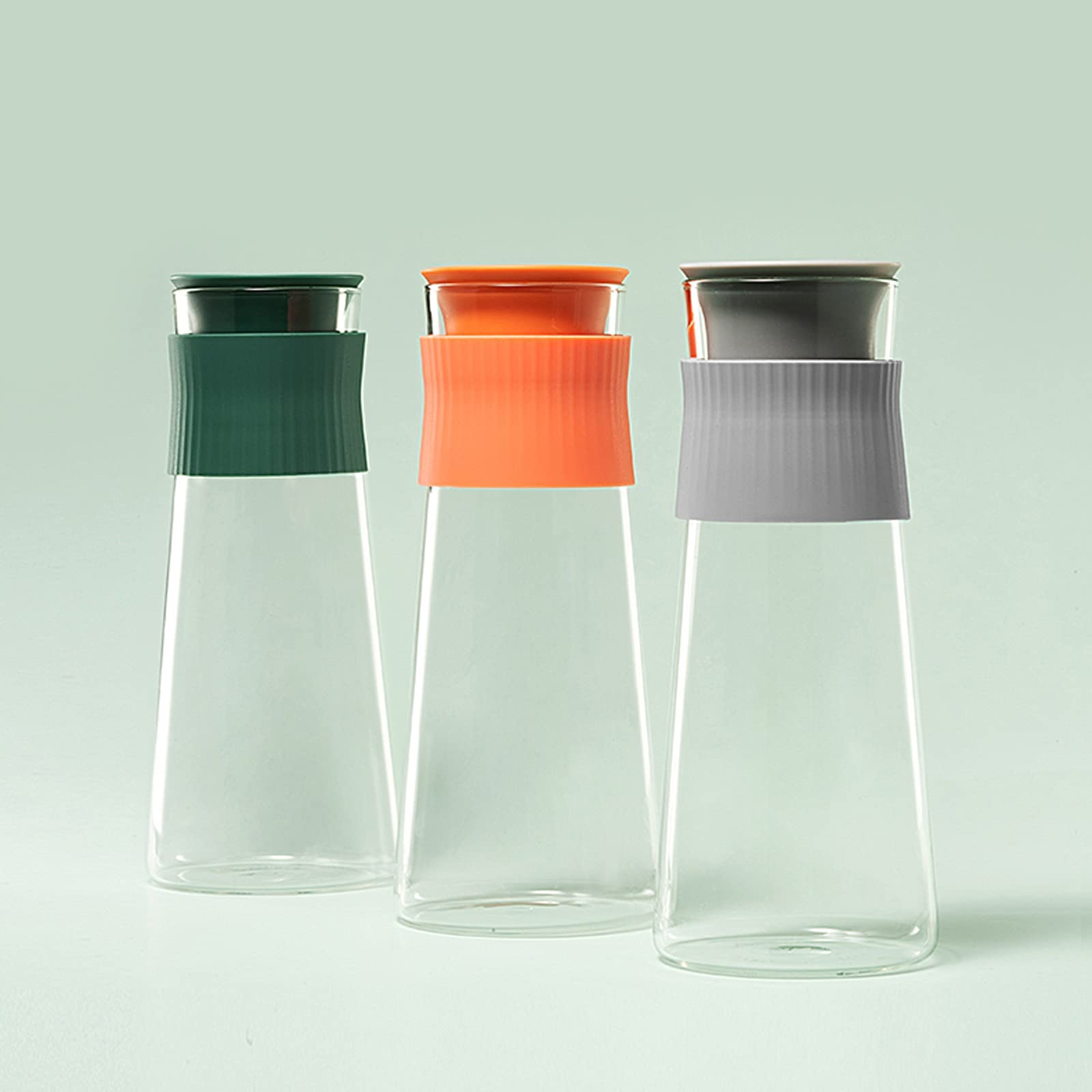 Jarras Agua Jarra de vidrio con anillo de sellado de silicona Hervidor de agua frío Tetera multicolora con salida doble for jugo, bebidas calientes y frías, café Jarra de Té Helado(Orange)