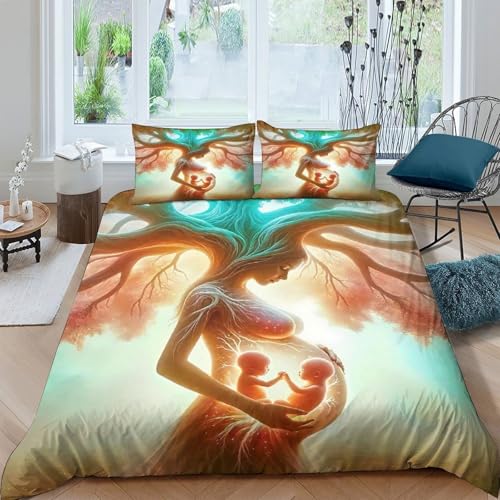 Housse de couette Arbre de Vie imprimé 3D plantes parure de lit 3 pièces microfiche 200x200 - 2