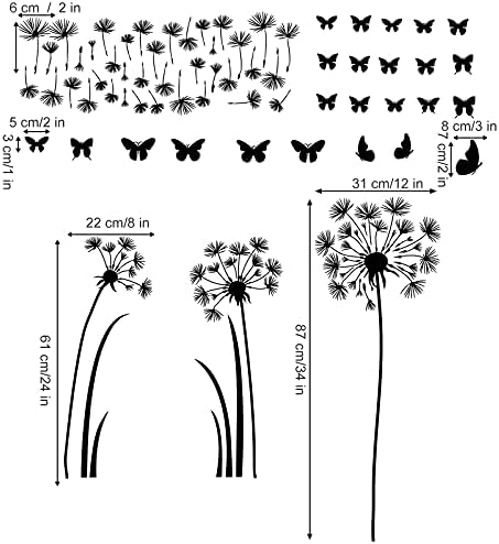 decalmile Dandelion Wall Decals Flying Flowers Butterflies Wall Stickers Living Room Bedroom Sofa TV Background Wall Decor