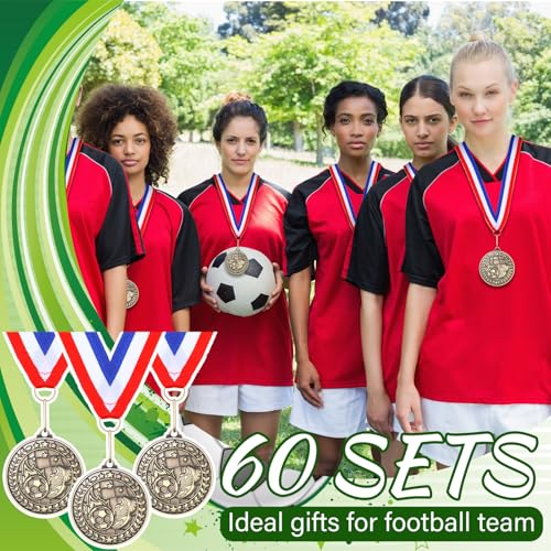 Image of Remuuly 60 Pcs Gold Award Medals 2 Inch Soccer Baseball Volleyball Football Cheer Trophy Medals Metal Awards Bulk with Neck Ribbons Trophy Prize Gifts for Sports Competitions