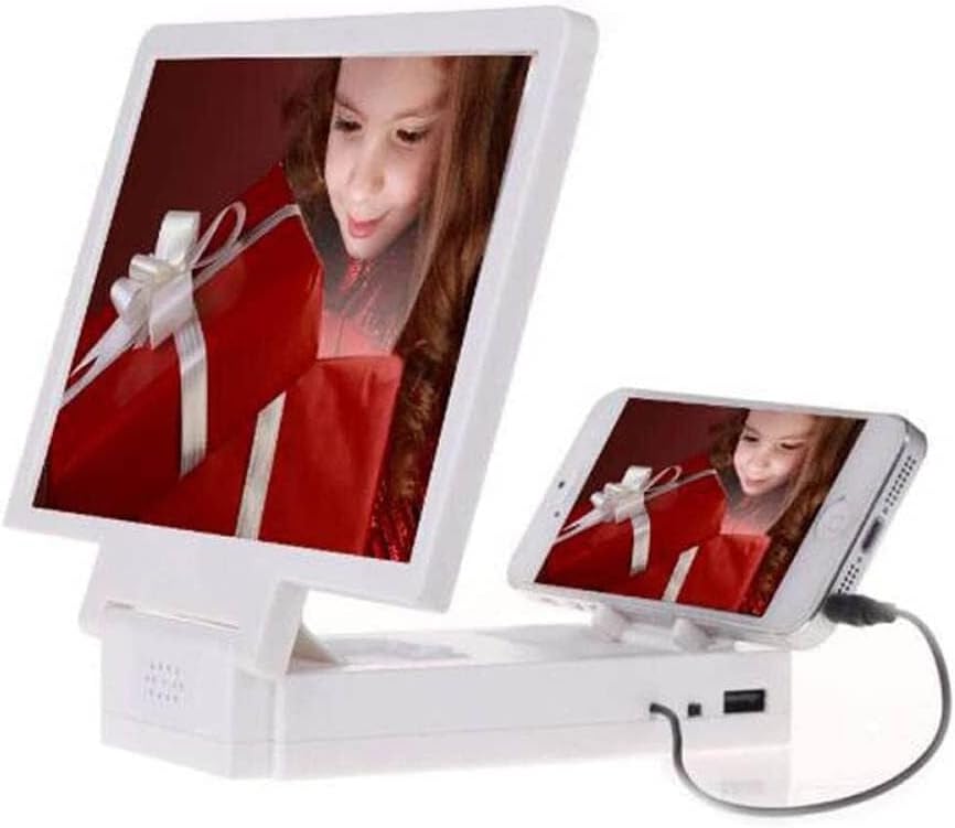 3D Mobile Phone Screen Magnifier with Speaker Audio Stand, HD Magnifying Glass for Smartphones, Eye Protection & Blue Light Reduction, White - Ideal Travel Leisure