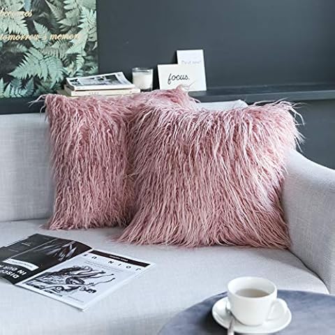 Kevin Textile Valentine's Day Decorative New Luxury Series Merino Style Fur Throw Pillow Case Cushion Cover Pillow Covers for Bed/Couch, 2 Pc, 18" x 18", Millennial Pink Cover