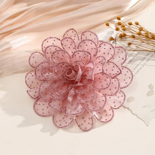 Image of Rhinestone Camellia Flower Big Brooch Lapel Pins for Women Fashion Crystal Fabric Floral Brooches Pin for Dresses Suit Accessories Jewelry Boutonniere Corsage Wedding Party 140mm
