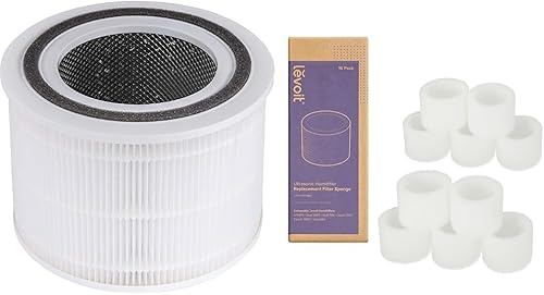 LEVOIT Core 300 Filtro de repuesto para purificador de aire, 3 en 1 True HEPA, 1 paquete, blanco y 10 filtros de repuesto para humidificador de