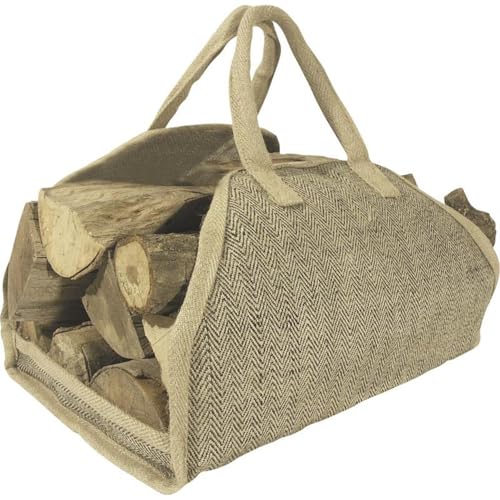 AUBRY GASPARD - Sac à Bûches en Toile de Jute Renforcée - Beige - Longueur 51 cm x Largeur 36 cm x Hauteur 32 cm - Intérieur Plastifié - Pliable et Facile à Ranger - Idéal Autour de la Cheminée