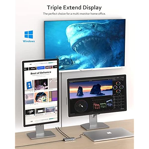 SUTOUG 12-i-1 USB C-hubb, dockningsstation, trippelskärmar bärbar dockningsstation för MacBook Pro och Windows (2 HDMI, DP, 100 W PD, SD/TF-kortläsare, 3 USB 3.0-portar), MAC OS stöder endast