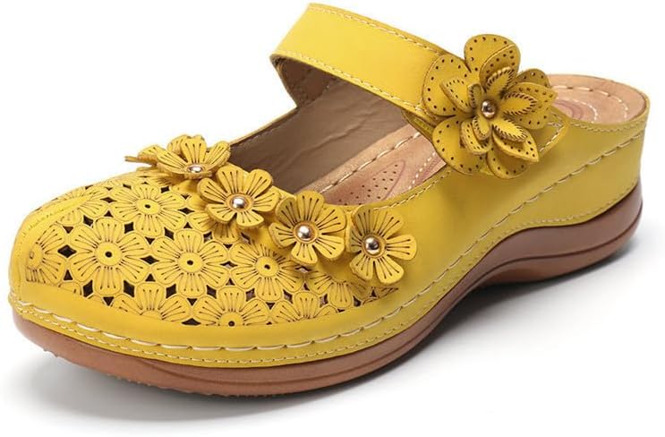 Mules for Women Wedge Sandals Comfortable Dressy Summer Closed Toe Mules Casual Slip On Shoes with Adjustable Hook Loop