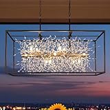 TOCHIC Vintage Black Gold Crystal Chandelier, 13 Lights Modern Firework Crystal Chandeliers for Dining Room, 38.58' Rectangle Dandelion Kitchen Island Light Fixtures for Living Room, Bedroom, Foyer