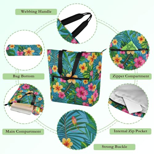 Decorative Children's Book Tote Bag for Kids Adults, Colorful Summer Hawaiian Flowers Large Library Book Bag Shoulder Bag with Zipper for School Shopping Beach Rainbow bolso para libros3