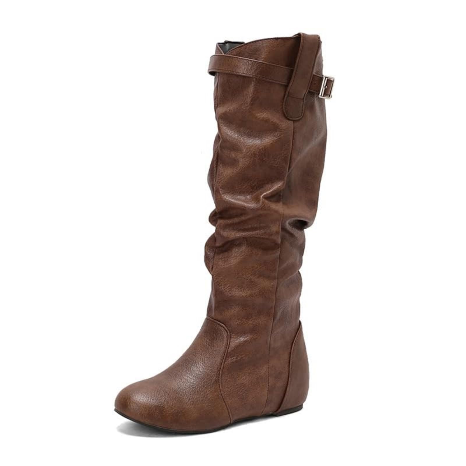 Womens Vintage Slouchy Flat Boots Costume Medieval Victorian Wide Calf Knee High Boots Comfort Round Toe Pull On