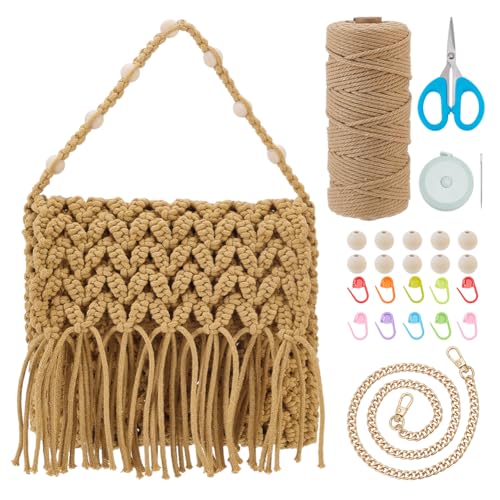 WEBEEDY Kit de macramê faça você mesmo para adultos, iniciantes, feito à mão, conjunto de macramê com tutorial em vídeo, bolsa de ombro com borlas boho para mulheres, presente de decoração de dia dos