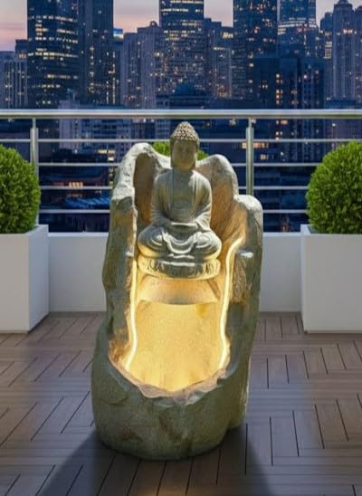 Image of 2.3Feet Lord Ganesha Water Fountain with LED Lights | Indoor Outdoor Decorative Showpiece for Home, Temple, Office & Garden Decor