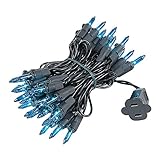 Novelty Lights 11 Feet 50 Bulbs Traditional Incandescent Mini Lights, Teal on Black Wire with 2.5' Spacing, Commercial Grade and UL Listed for Indoor/Outdoor Use, End-to-End Connectable