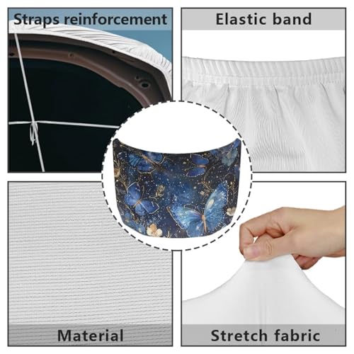 Image of Blue Butterfly Prints Car Hood Cover Elastic Polyester Protector for Car Hood Removable Automotive Accessories for Most Automotive Sedans Trucks Pickup SUVs