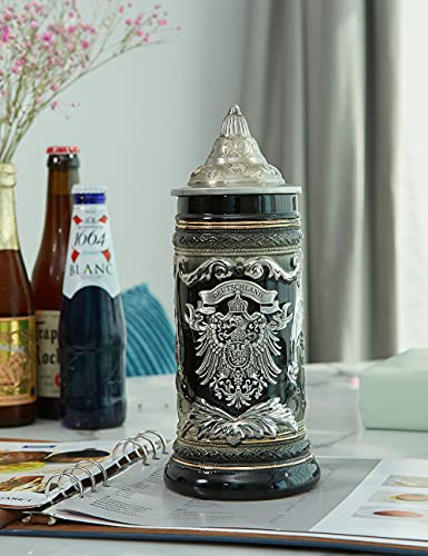 Haucoze Beer Stein Mug German Eagle Medallion Stanley Viking Tankard With Petwer Lid Birthday Gifts 0.6Liter #TOP1