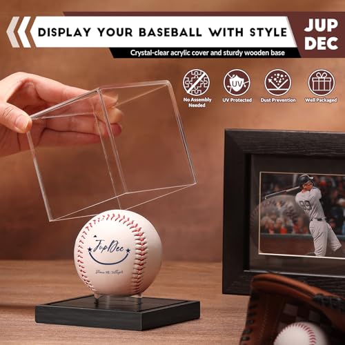 Image of Baseball Display Case, Clear Cube Baseball Holder with Wooden Base, Autograph Baseball Stand Box for Single Ball, Acacia Wood, Black, 1 Pack