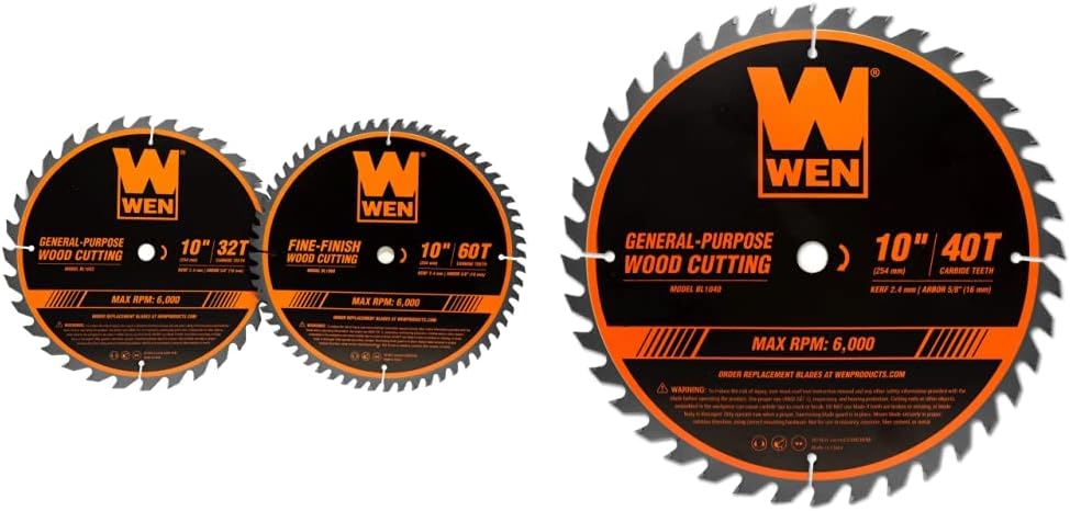 WEN 10-Inch Professional Woodworking Saw Blade Set for Miter Saws and Table Saws (2 Pack) | WEN BL1040 10-Inch 40-Tooth Carbide-Tipped Professional Woodworking Saw Blade