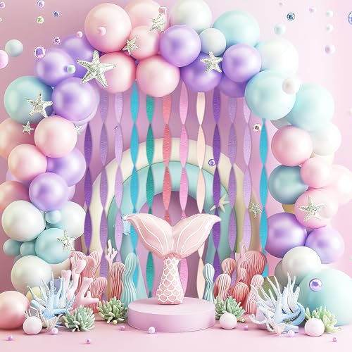 Image of Pastel Crepe Paper Streamers 8 Rolls 656ft Party Streamers for Mermaid, Baby Shower, Under The Sea Party Decorations for Girls