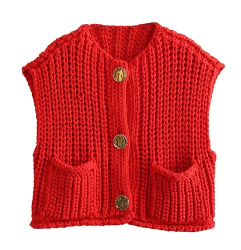 Image of CHARTOU Women Chunky Knit Vest Button Down Sleeveless Sweater Tank Tops Going Out Outfits