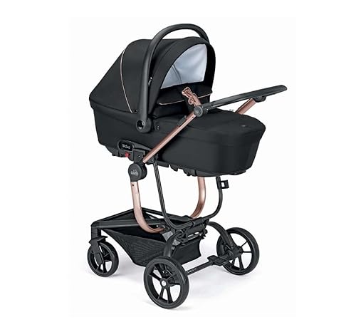 CAM Taski Sport Kinderwagen 3-in-1 Kombikinderwagen mit Babywanne & Babyschale Schwarz (ECE R129), leicht, kompakt, klappbar, umkehrbarer Sitz, Federung, bis 22 kg, Zubehör inkl