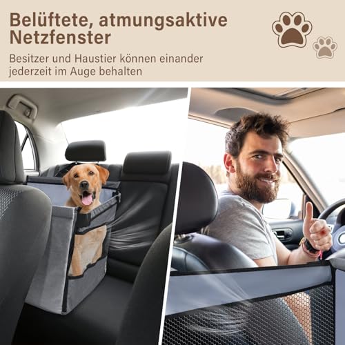 Hunde Autositz für kleine & mittlere Hunde – Wasserdichter Hundesitz Auto Rückbank mit Netzfenster & Sicherheitsgurt – Faltbarer Hundekorb Auto für Jede Fahrzeuggröße