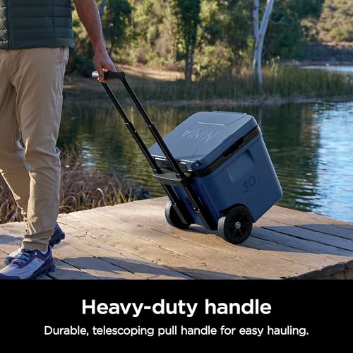 Image of Ninja | Cooler | FrostVault 30QT Cooler with Wheels | Insulated with Temp Dry Storage Drawer | Keeps Ice Cold for Days | for the Beach, Camping, Picnics & More | Lakeshore Blue | FB230BL