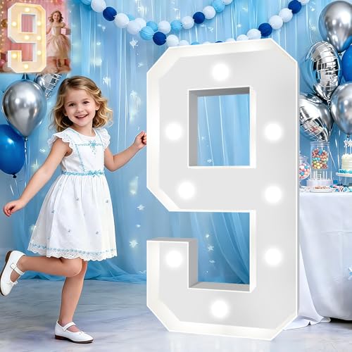 Image of Pooqla 3 FT Light Up Number 9 for 9th 19th Birthday Decorations, Large Marquee Number with Cool White Warm White LED Lights 9th Birthday Decorations for Girl Boy, Wedding Anniversary Party Decoration