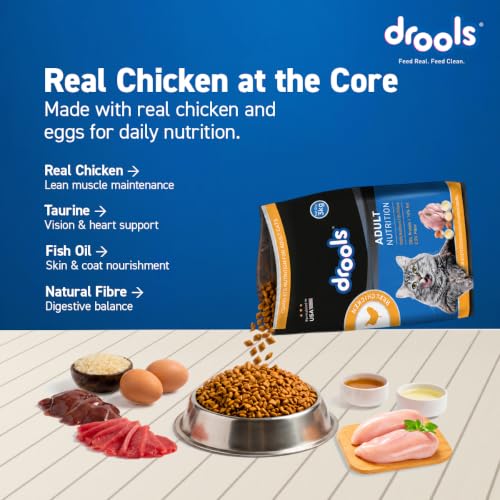 Image of Drools Adult Dry Cat Food 1.2kg Pack | Real Chicken Flavour |Taurine that Helps Maintain a Healthy Heart | Healthy Skin & Beautiful Coat | Complete Nutrition | Digestive Health | Healthy Growth