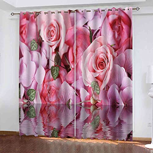 Rideau occultant rose d'eau 200x160 cm à oeillets isolant phonique - 2
