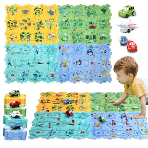 Image of Ubegger Puzzle Racer Kids Car Track Set Puzzle Racer Car Track Set with Roadmap Puzzle Track Car Play Set Toy for Kids 3-8 Years Old(100Pcs, 4 Stytle)