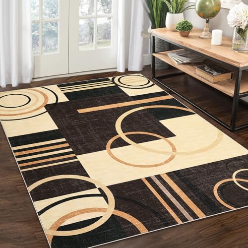 RUGSREAL 9x12 Washable Abstract Circles Rug - Contemporary Modern Area Accent Rug, Stain Resistant...