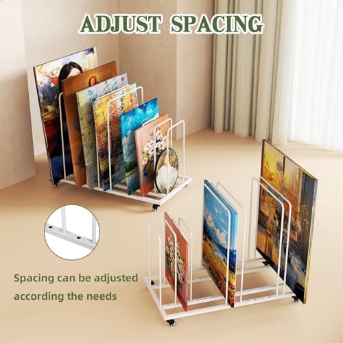 Image of Art Canvas Storage Rack, Art Storage with Wheels, Adjustable Art Storage Easel Display Stands for Canvas Boards, Panel, Crafts Drying & Print Racks,Frame,White